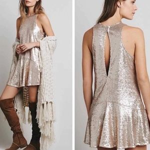 Free People Metallic Sequined Mini Dress Medium